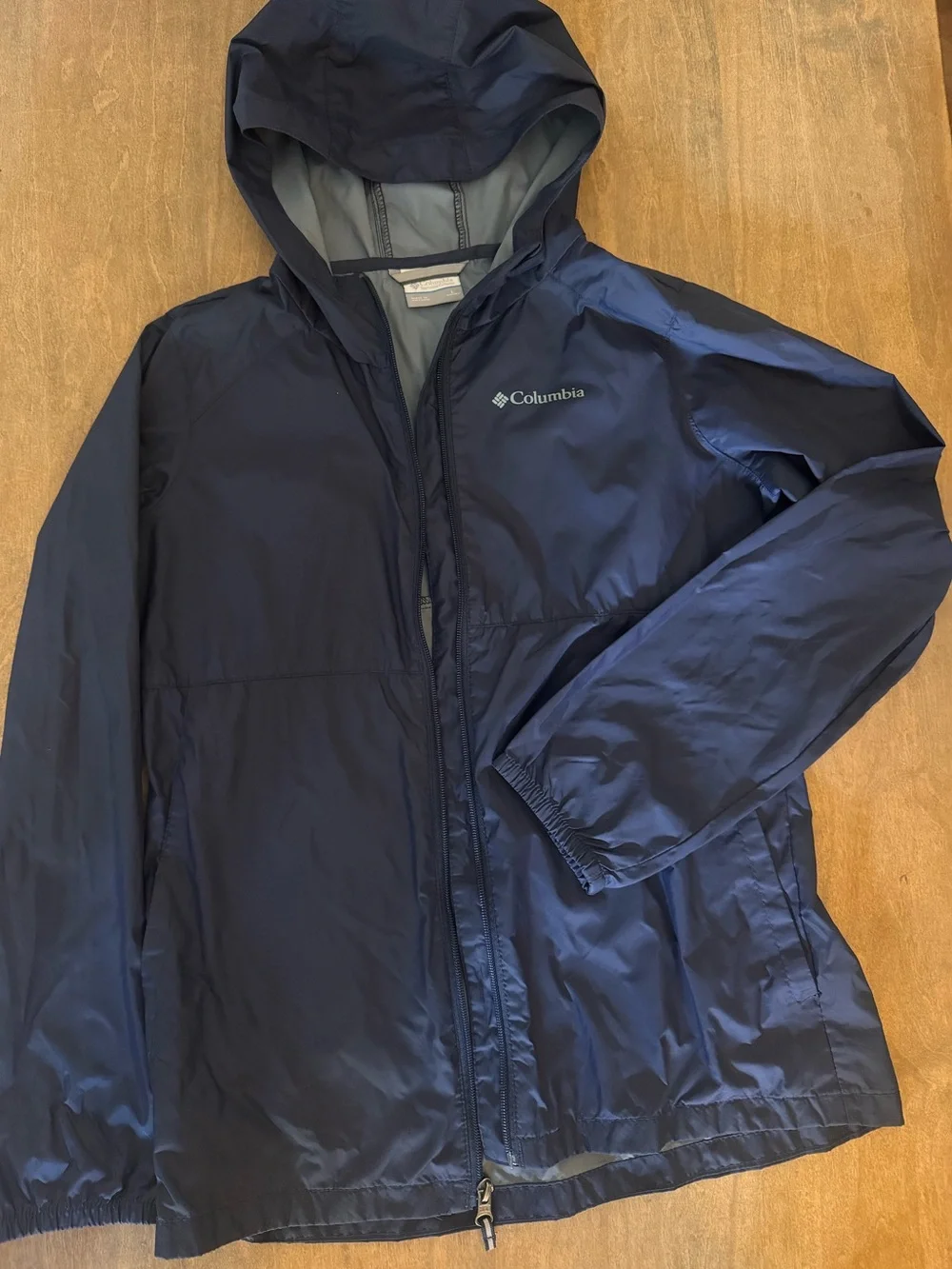 Columbia Kid’s Navy Lightweight Hooded Rain Jacket youth L 15/16
